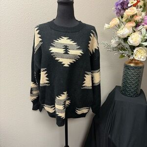 Sterling Kreek Black Aztec Southwestern Knit Sweater Pullover Size Small